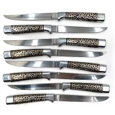 8 VTG Solingen Germany Hand Forged Steak Knives Set Enameled Handles Chrome • $32