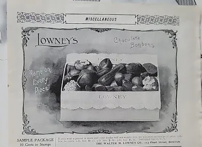 1897  Lowney's Chocolate Bonbons Candy Sample Package Box Vintage Ad • $9.99