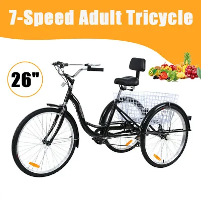 $229.99 • Buy 26  Adult Bicycle 7 Speed 3-Wheel Trike Tricycle W/ Basket For Vegetable & Fruit
