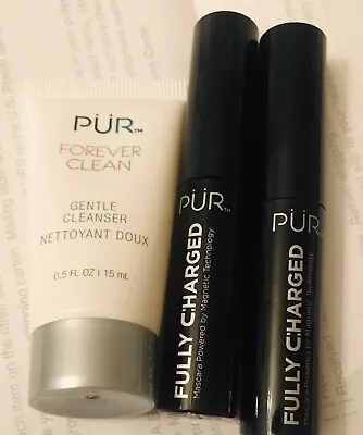 2 X Pur Fully Charged Mascara ~  Black ~ Travel Size .14 Fl Oz  1X Forever Clean • $15