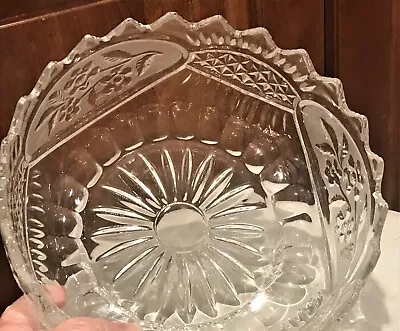 Vintage Zajecar Yugoslavia 24% Lead Crystal Hand Cut Bowl Frosted Flowers 8.5 X4 • $25