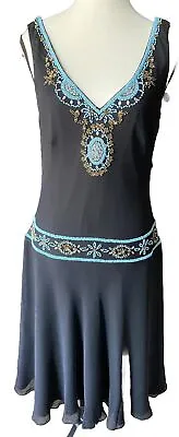 Vintage Vera Cristina Stunning Beaded Black Silk Drop Waist Dress 8 EUC • $53.89