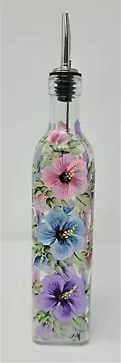$24 • Buy Oil Vinegar Glass Cruet Bottle Dispenser Multi-Colored Hibiscus Hand Painted