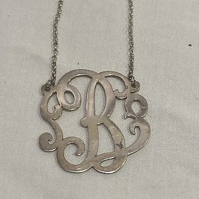 Sterling Silver Monogram Letter Initial Necklace Ornate “R  5g 17” EUC Bright • $24.99