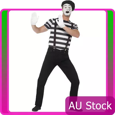 Mens Gentleman Mime French Artist Costume Circus Act Mens Fancy Dress Outfit • $43.23