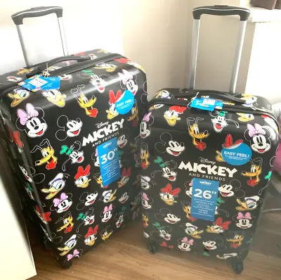 2 X BNWT Disney Mickey Mouse & Friends Large + Medium Hard Shell Suitcases • £158.99