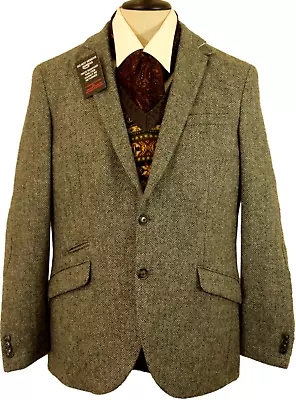 Hammond & Co Mens 44  Grey Elbow Patch Modern Preloved Tweed Jacket • £59.49