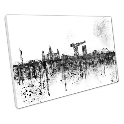 £15.98 • Buy Black & White Painterly Glasgow City In Scotland Landmarks Wall Art Print