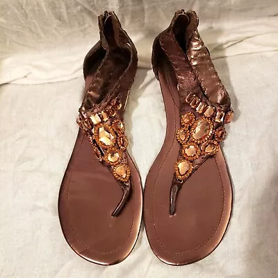 Enzo Angiolini Bronze Leather Thong Sandal Zip Back And Small Wedge Size 11M EUC • $29.99