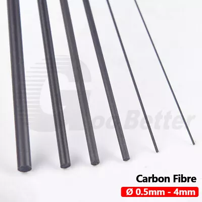 Ø 0.5mm-4mm Solid Round Carbon Fibre Rod Bar Strips Length 200mm 400mm Model DIY • £1.91