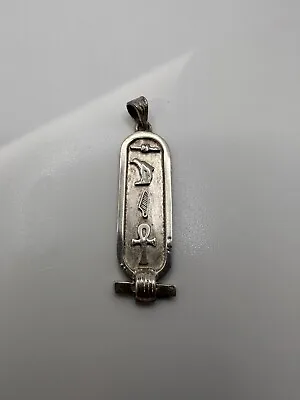 Vintage Sterling Silver Egyptian Cartouche Hieroglyphics Pendant 4.6cm • $30