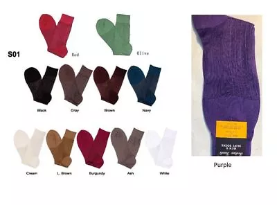 $4.49 • Buy 2 Pair Men's Silky Thick & Thin Dress Socks ONE SIZE FIT 10-13 SHOES 7-12