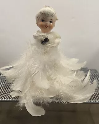 Vintage Angel Tree Topper Made In Japan White Feathers Ceramic Blonde Hair • $16.50
