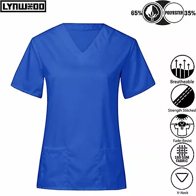 Scrub Medical Uniform Shirt Men Women Tunic Nurse Hospital Work Wear Medical Top • £11.50