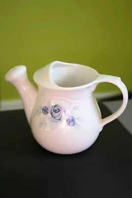 Vintage Pfaltzgraff Memories Stoneware Watering Can Pitcher White Blue Roses  • $24.99