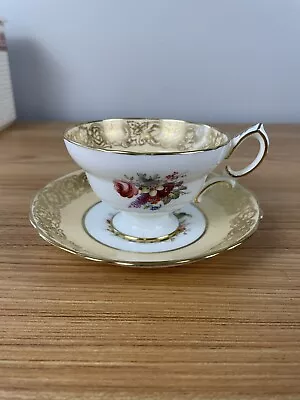 Hammersley Tea Cup & Saucer Gold Floral Footed Cup Vintage England Bone China • $69.99