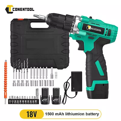 CONENTOOL 18V Cordless Combi Drill Set Screwdriver Impact Driver With 2 Battery • £23.99