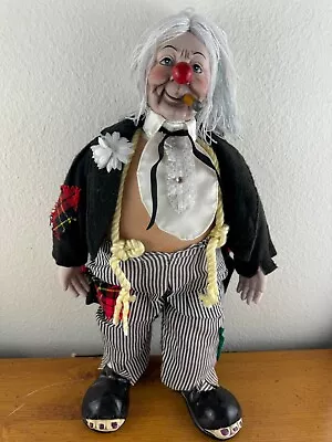 Vintage Hobo Clown Porcelain Doll With Cigar And Cloth Body 20 Inch Collectible • $29.99