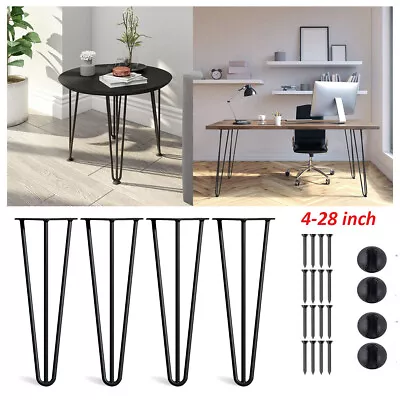 4x Hairpin Legs Hair Pin Legs Set For Furniture Bench Desk Table Metal DIY NEW • £14.99