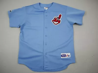 Vintage Cleveland Indians Jersey Adult Large Blue Majestic MLB USA Adult L • $99.99