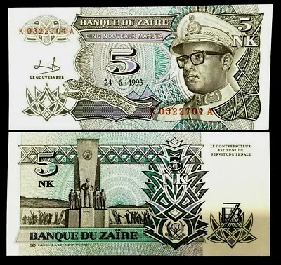 Zaire 5 Nouveaux Makuta 1993 Banknote World Paper Money UNC Currency Bill Note • $3.85