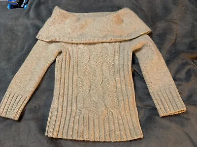 $22 • Buy Express Ladies 100% Cashmere Sweater Tan Cable Knit  Size M Hong Kong Vintage