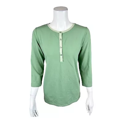 Isaac Mizrahi 3/4 Sleeve Henley Top With Contrast Trim Eucalyptus Small Size • $22.50