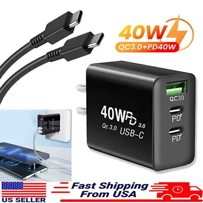 40W Double USB-C Fast Wall Charger & Cable For Motorola Moto G Power G Play 2024 • $10.99