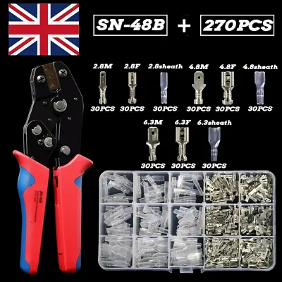 270Pcs Cable Lugs Car Electrical Wire Terminals Crimp Connectors With Sleeves UK • £6.59