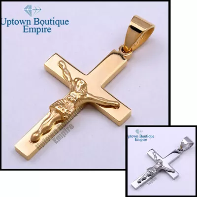 Christ Jesus Cross Crucifix  Men's Stainless Steel Gold Plated Pendant*CC • $13.49