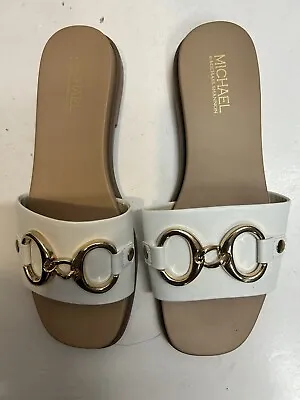 Michael By Michael Shannon White Slide Sandals Buckle Accent On Top Size 9 • $18