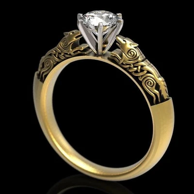 $109.19 • Buy Valentine's Day Special WOLF Ring 14K Two Tone Gold Plated With Real Moissanite