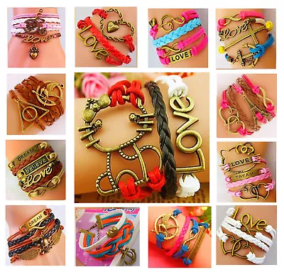 Kitty Cat Animal Music Games Infinity Cross Bronze Charms Bracelet Free Gift Bag • $15.99