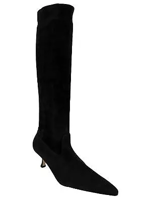 Manolo Blahnik Black Suede Knee High Pointed Boots Size 8.5 • $495