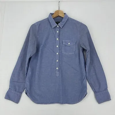 J.Crew Popover Shirt Womens Size XS Blue Long Sleeve Chambray Oxford Cotton Top • $5.50