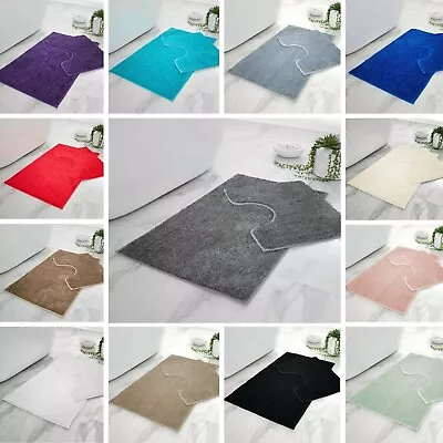 Non Slip Shiny Bath Mat Set Water Absorbent Pedestal Bathroom Toilet Rug 2 Pc • £11.90