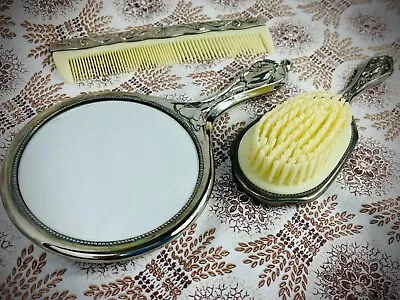 £25 • Buy Art Nouveau Silver Plated Dressing Table 3 Piece Set - Mirror, Brush And Comb