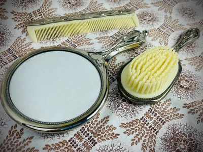 £25 • Buy Art Nouveau Silver Plated Dressing Table 3 Piece Set - Mirror, Brush And Comb