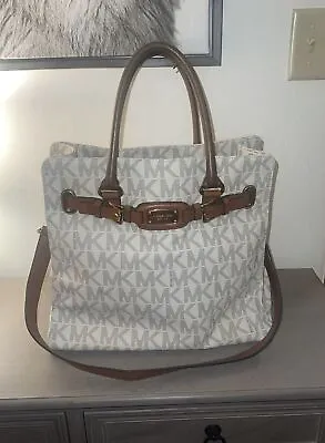 Michael Kors Hamilton White MK Monogram Logo Satchel Handbag Purse • $59.90