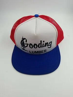 Vintage GOODING LUMBER Idaho Snapback Trucker Hat Mesh Red White Blue H1 • $16.72