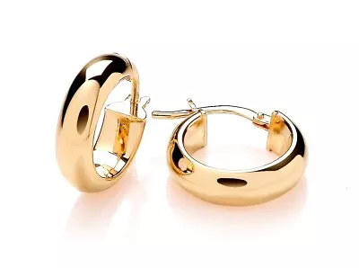 9ct Yellow Gold On Silver Chunky Plain Hoop Creole Earrings - 16.5mm Diameter • £10.95