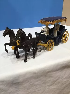 Vtg Cast Aluminum Stanley Toys HORSE DRAWN  SURREY W THE FRINGE ON TOP  W/Riders • $80