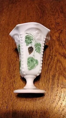 Westmoreland 4 Panel Beaded Bell Crimped Rim Milk Glass Painted Vase 5.5  Grapes • $23