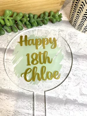 Personalised Acrylic Cake Topper.your Choice Of Wording And Colour ..Sage Green • £5.75