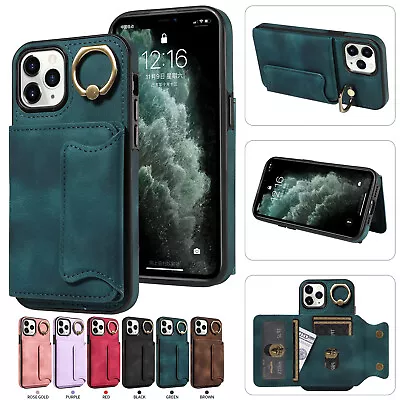 For IPhone 12 13 14 Pro Max Shockproof Leather Card Slot Ring Stand Phone Case • $8.88