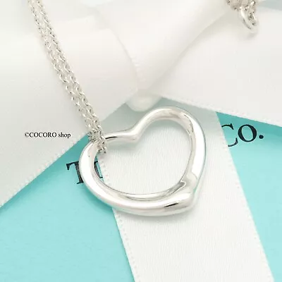 Tiffany & Co. Peretti Open Heart 22mm Pendant Necklace 16.3  Silver 925 W/Pouch • $128