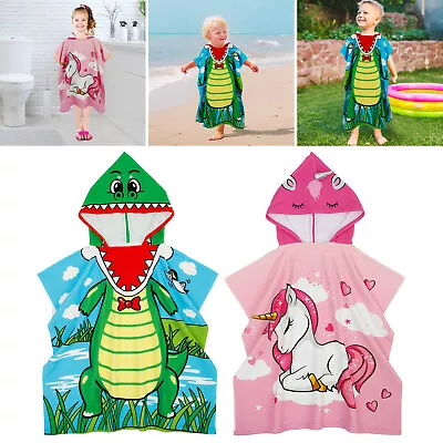 Kids Hooded Poncho Towel Changing Robes Swimming Bath Beach Quick Dry With Bag↝ • £12.74