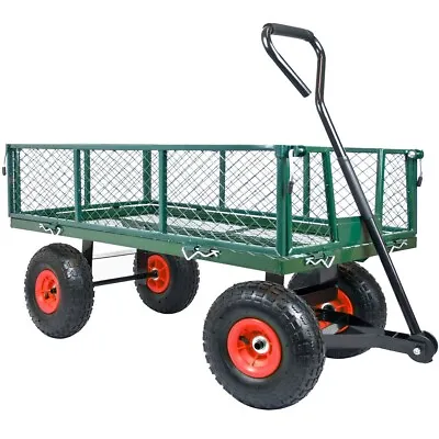 Large Garden Trolley Wagon Cart Wheels Folding Sides Barrow Gardening Truck 105L • £69.99