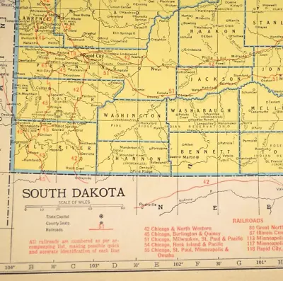 SOUTH DAKOTA Railroad Map Vintage 1940s Original Wall Art Decor Black Hills • $9.95