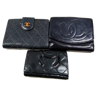 Chanel Key Case 3 Pieces Set Wallet  Leather Enamel Black Leather 1018093 • $44